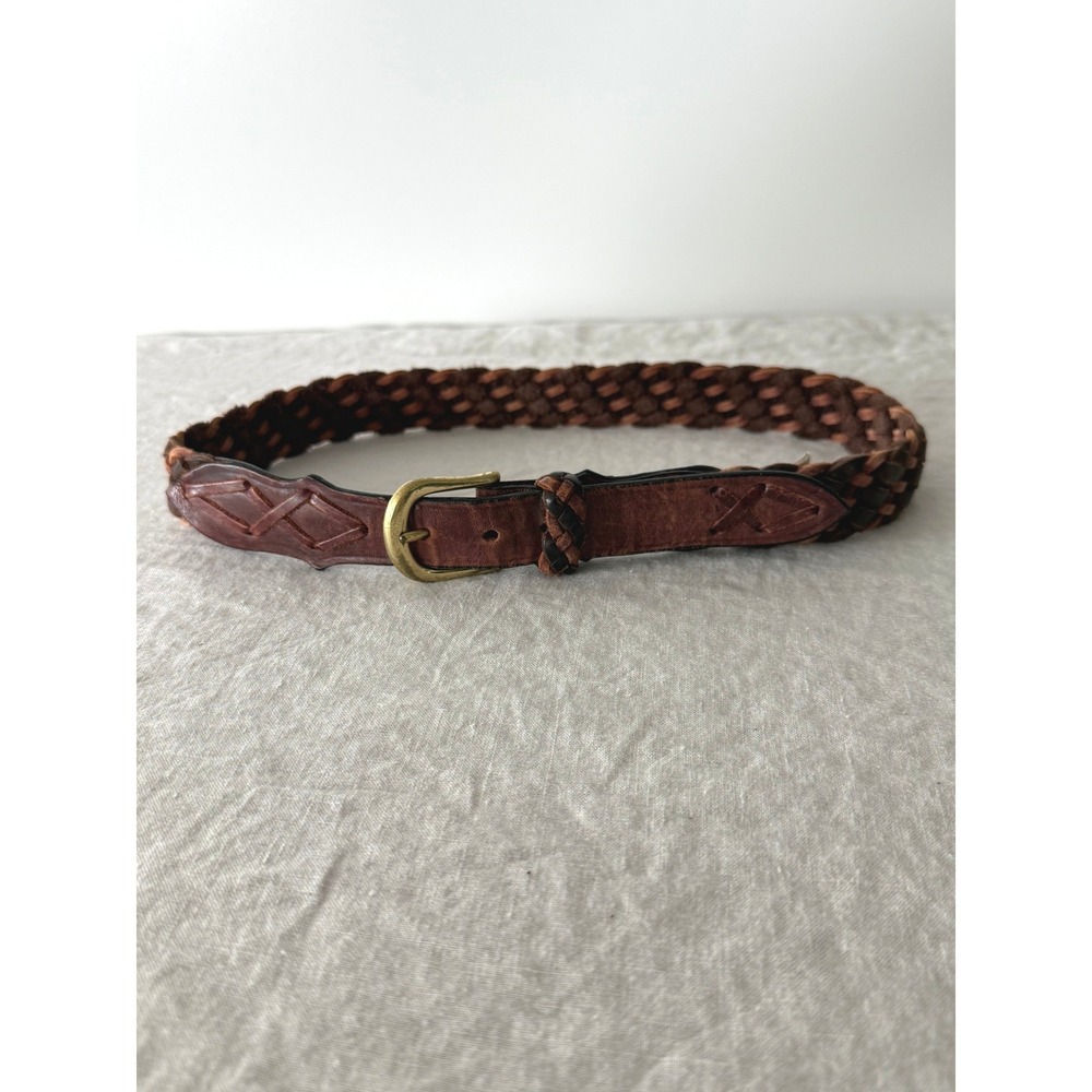 Vintage 90s BA-YO Braided Leather Belt 25 Western Boho Woven Solid Brass Buckle